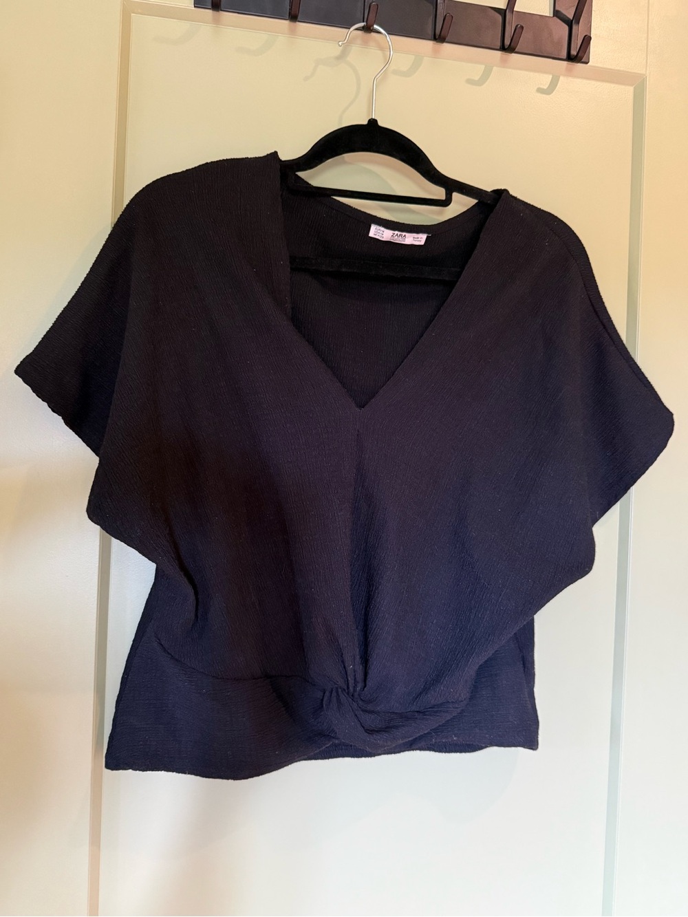 Zara Black V-Neck Twist Front Top